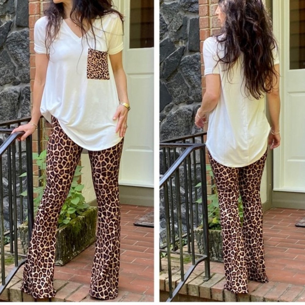 Leopard Flare Pants Pull On Leggings NEW LAST PAIR - Picture 2 of 8